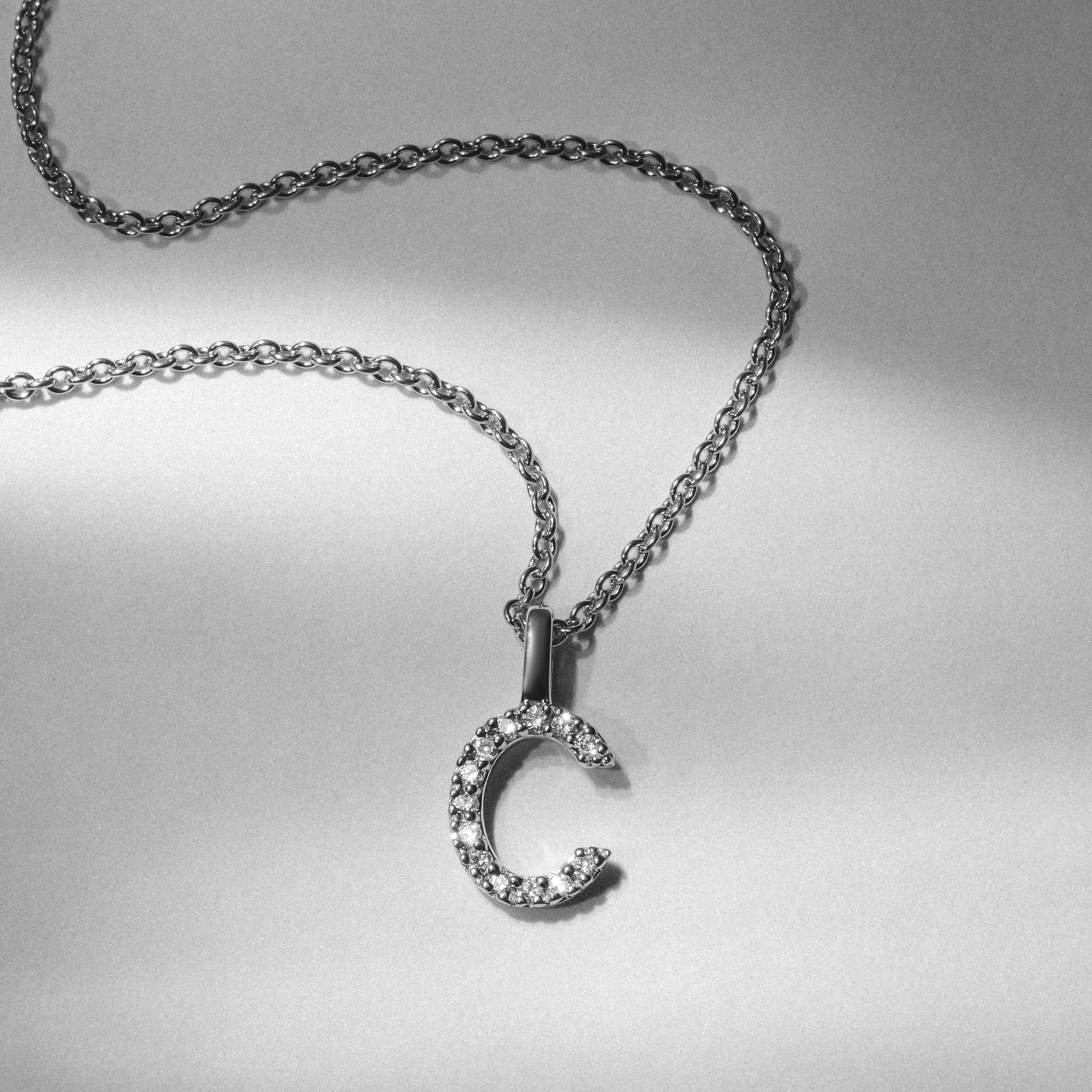 Love Letter Initial C Lab Diamond Necklace set in 9K White Gold